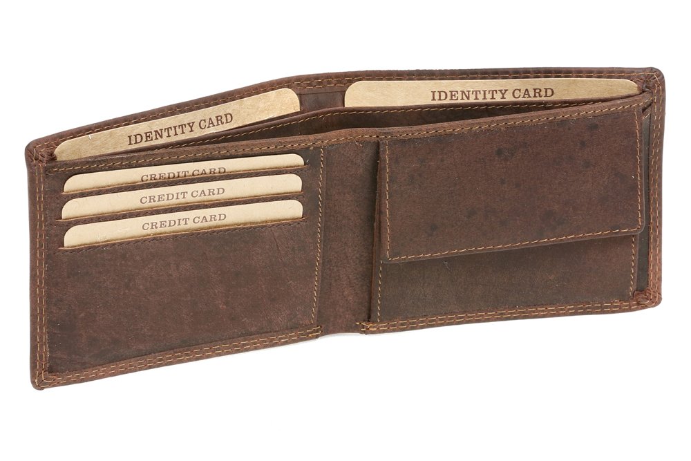 LEAS MCL Mens and Ladies Wallet Extra Thin Horizontal Format Vintage-Style, Genuine Leather, Brown - ''LEAS Basic-Vintage-Collection''