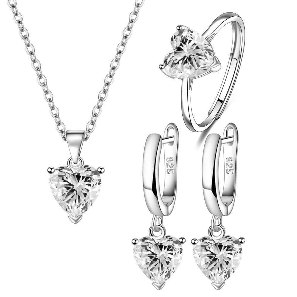 peora Silver Plated Cubic Zirconia Studded Pendant Chain Necklace Finger Ring & Earrings Set Stylish Jewellery for Women & Girls-picture-43