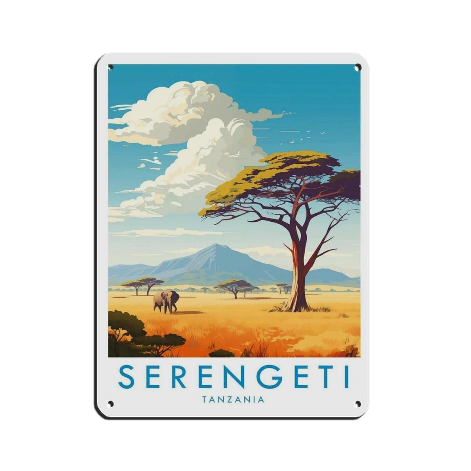 Serengeti Travel Poster, Tanzania Retro Poster Metal Tin Sign Chic Art Retro Iron Painting Bar People Cave Cafe Family Garage Poster Wall Decoration 12x16inch(30x40cm)