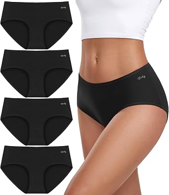 Womens Underwear Cotton Low Rise Briefs Full Coverage Hipster Panties Breathable Ladies Bikini 4 Pack