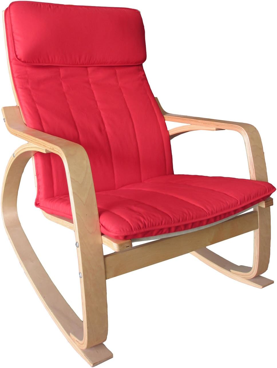 Rocking Chair Bentwood with Cushion, Natural Frame and Red Cover
