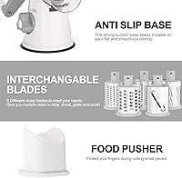Vista 7 de Cambom Rallador de queso giratorio 5 en 1, triturador de queso de manivela para queso fresco, verduras, nueces, base de succión antideslizante