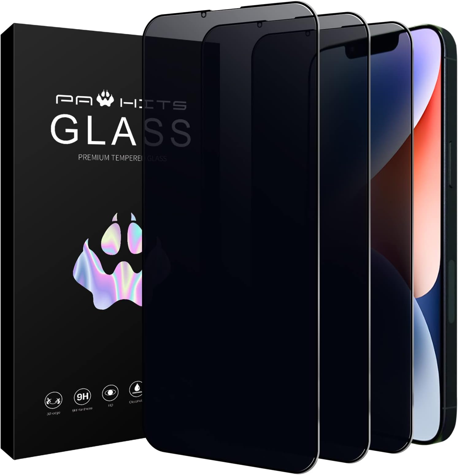 PAWHITS Privacy Screen Protector 3 Pack HD Screen Tempered Glass Film for iPhone 14 Plus/ 13 Pro Max 6.7-inch 9H-Hardness Easy Installation Scratch Resistant