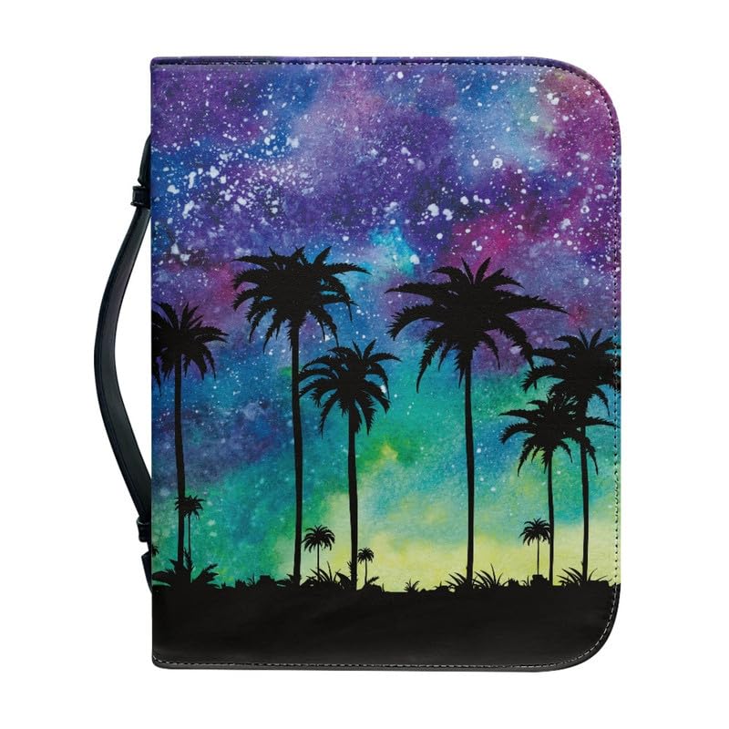 Garronmavis Gradient Galaxy Palm Trees Bible Covers for Women, Starry Sky Tree Bible Case, Tie-Die Art Bible Bag for Church - L — image 1