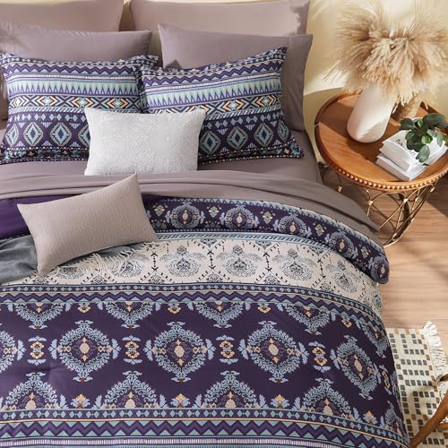 Image of Geniospin Queen Comforter Set - 7 Pieces Bedding Set, Boho Bed in A Bag, Lightweight Soft Aztec Bedding, All Season Bed Comforter Set with Sheets, Pillowcases & Shams