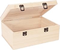 Vista 1 de Caja de madera sin terminar, cajas de madera natural de 12 x 9 x 5 pulgadas, caja grande de madera con tapa con bisagras y cierre frontal, cajas