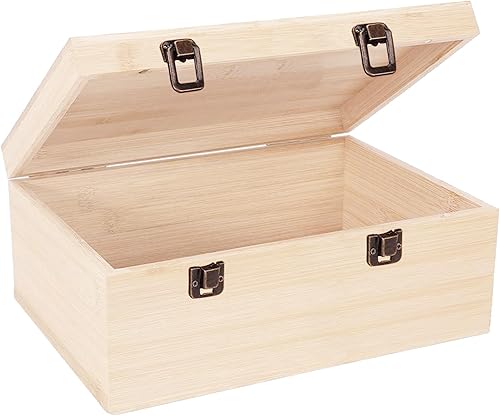 Caja de madera sin terminar, cajas de madera natural de 12 x 9 x 5 pulgadas, caja grande de madera con tapa con bisagras y cierre frontal, cajas de