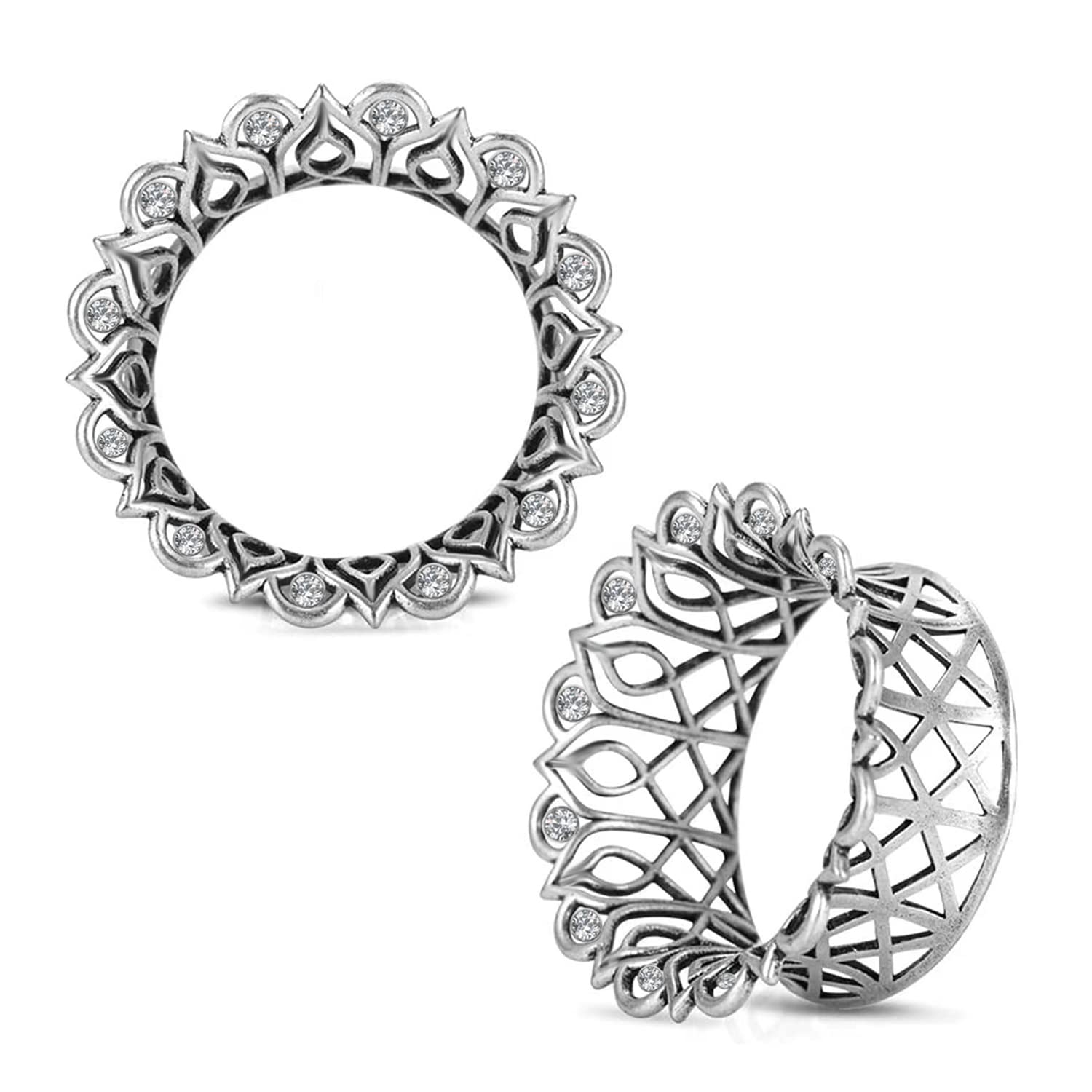 CHARMONLINE2PCS Ear Gauges Plugs Hollow Flared Tunnels Ear Gaugews Fashion Expander Stretcher Piercings Hollow Floral Single Brass Gauge Earrings