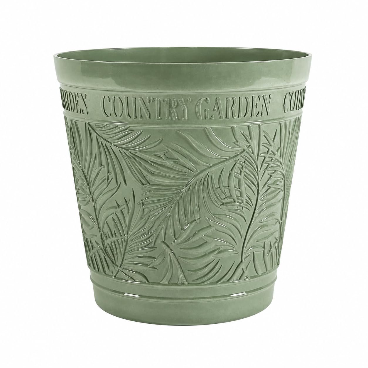 Muddy Hands Large Outdoor Garden Planter Pot with Embossed Leaf Design | Decorative Plastic Plant Pot for Flowers, Shrubs & Patio Plants | Country Garden Style Planter Container (Green, 35 Litre)