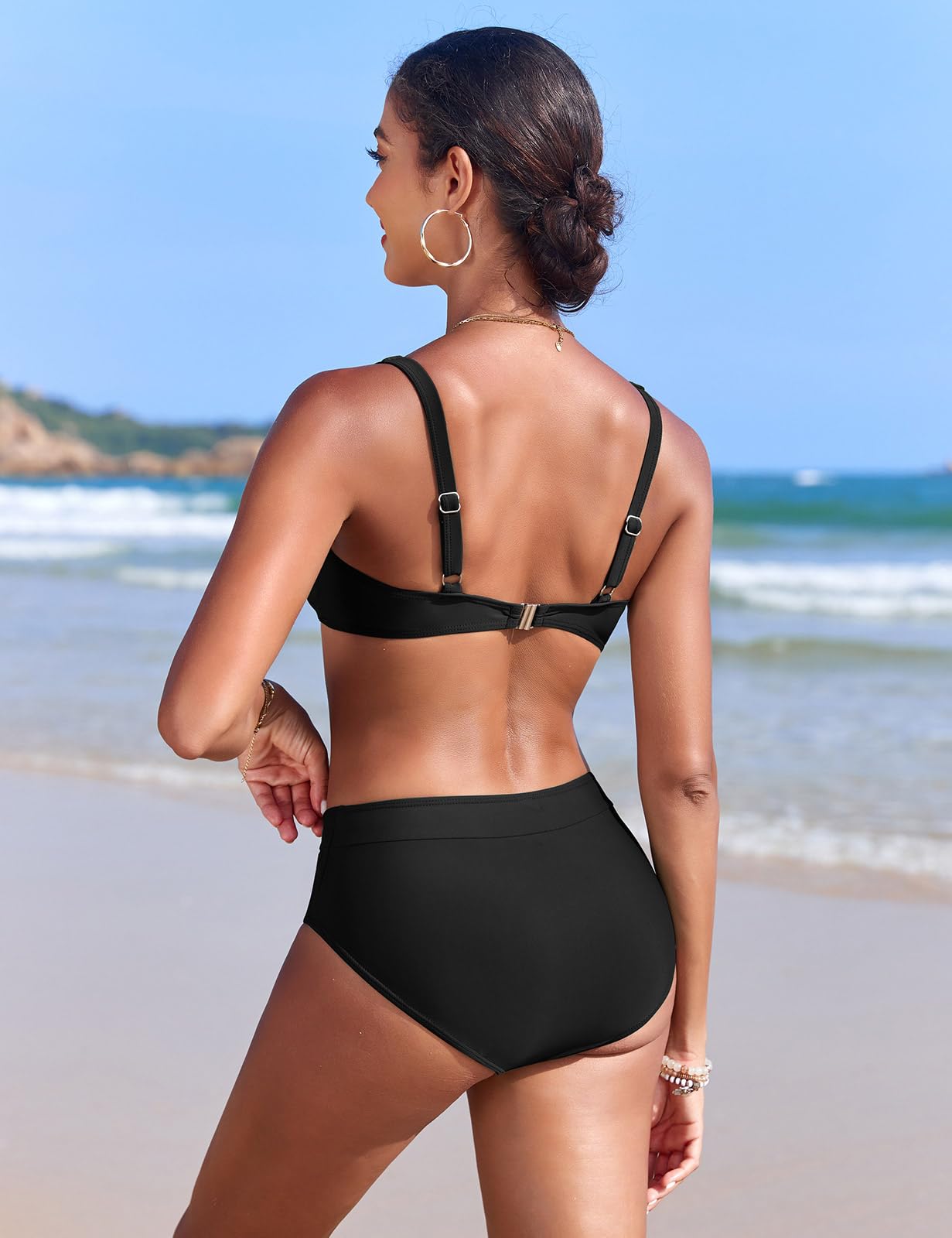 Nadeer Damen Bikini Set High Waist Zweiteiliger Badeanzug Elegant Crossover Bustier Bademode V Ausschnitt Push Up Swimsuit