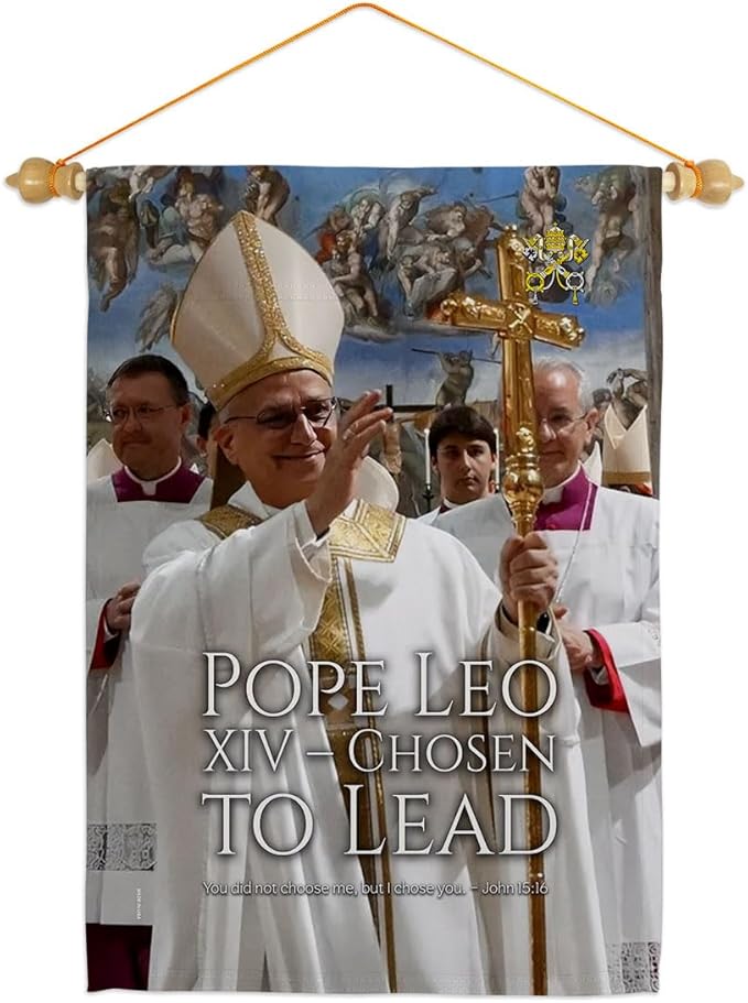 Chosen to Lead Wall Scroll Canvas Set Flag Memorabilia Decor Religiou Sign Picture Print Habemus Papam Decorations American Papal Poster Vatican Tapestry Catholic Gifts Made in USA