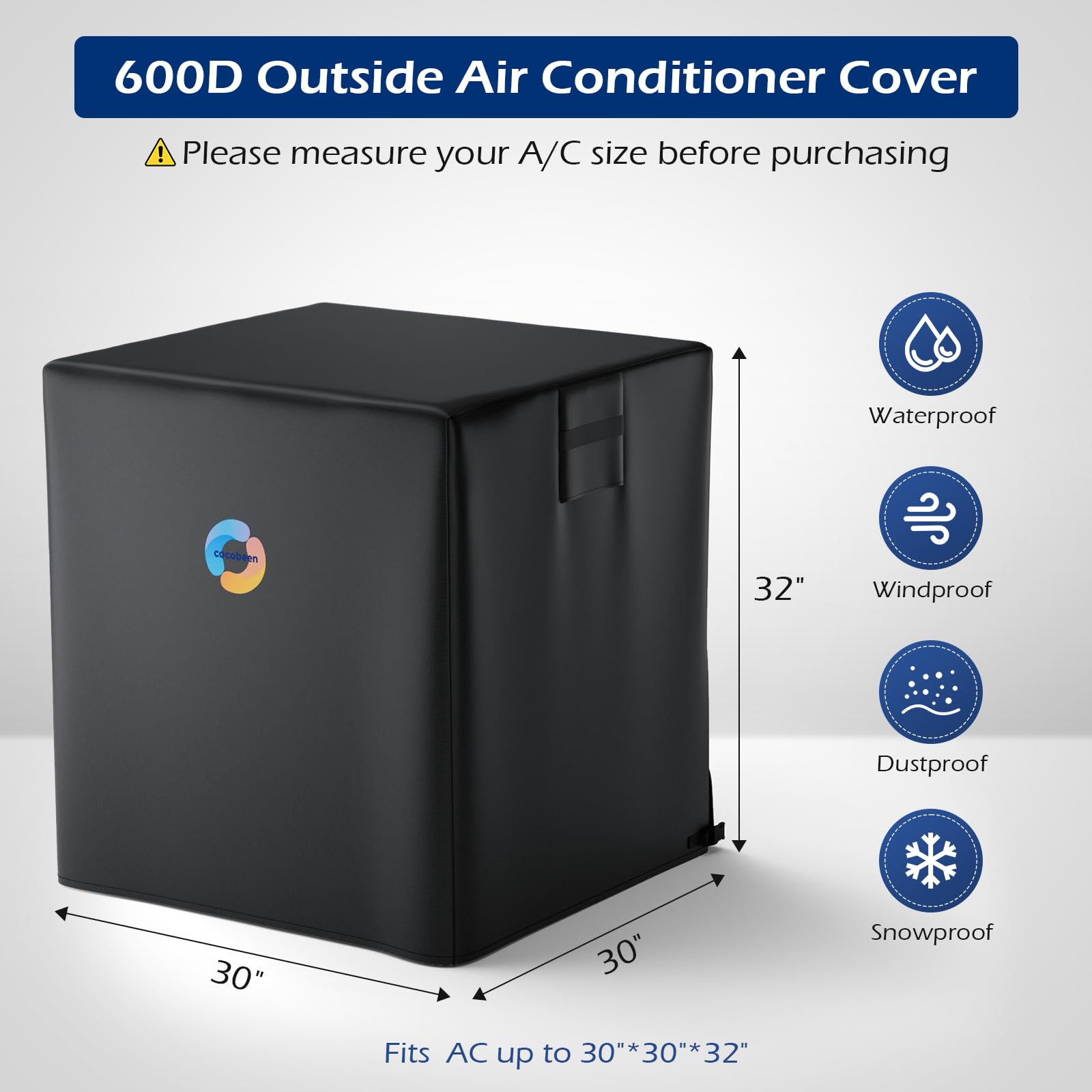 Cubierta de aire acondicionado para exteriores, cubierta impermeable para unidades de aire acondicionado al aire libre para invierno, se adapta hasta 30 x 30 x 32 pulgadas