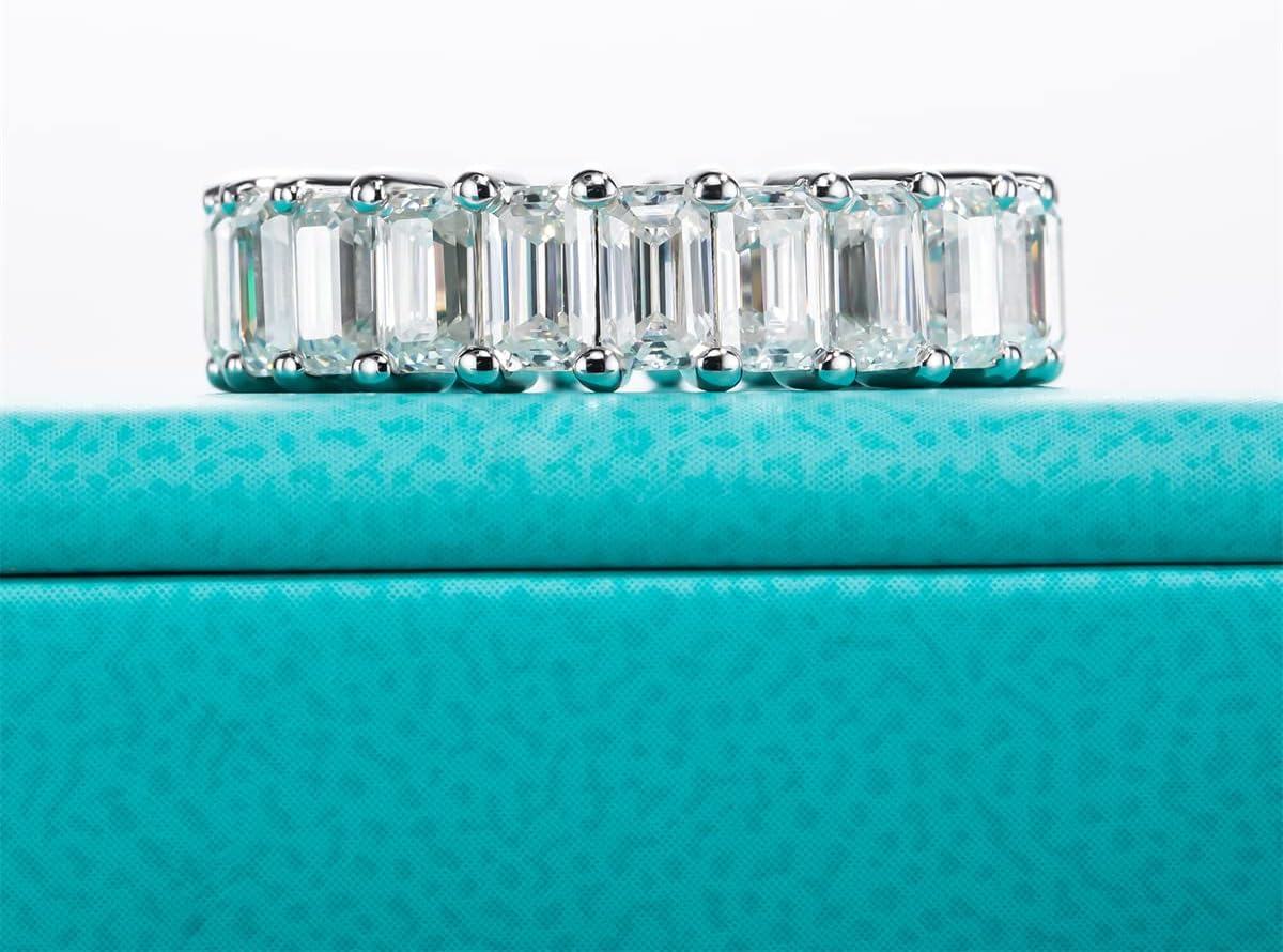 AnuClub Moissanite Eternity Ring, Round/Emerald/Princess Cut 5cttw D Color 925 Sterling Silver Wedding Band Rings for Women - Image 4