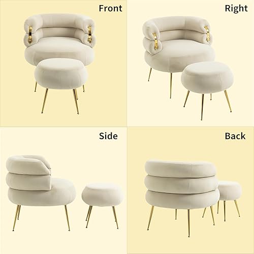 Miniatura 6 de Silla decorativa de terciopelo con otomana, sillas de barril modernas, cómoda silla de lectura con otomana, sillón cómodo tapizado con patas de