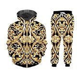 3D Print Gold Flower Luxury Royal Baroque Hoodies Tracksuit Jacket Sweatsuit Men Sweatshirt Set ZHPA