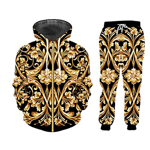 3D Print Gold Flower Luxury Royal Baroque Hoodies Tracksuit Jacket Sweatsuit Men Sweatshirt Set Hs06749 Xl #TOP7