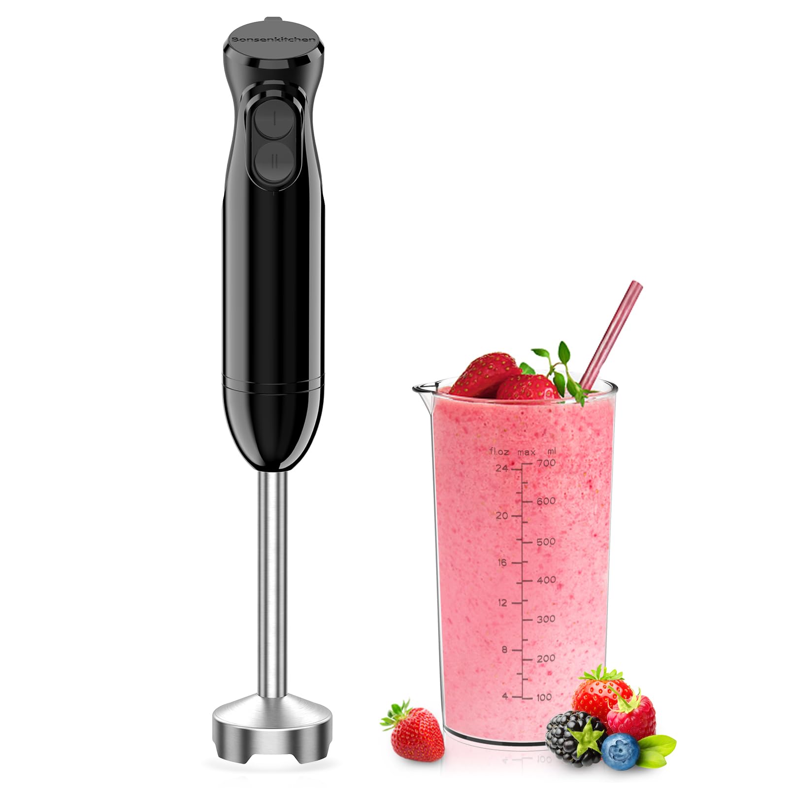 Bonsenkitchen 2-in-1 12-Speed Handheld Immersion Blender(Black)