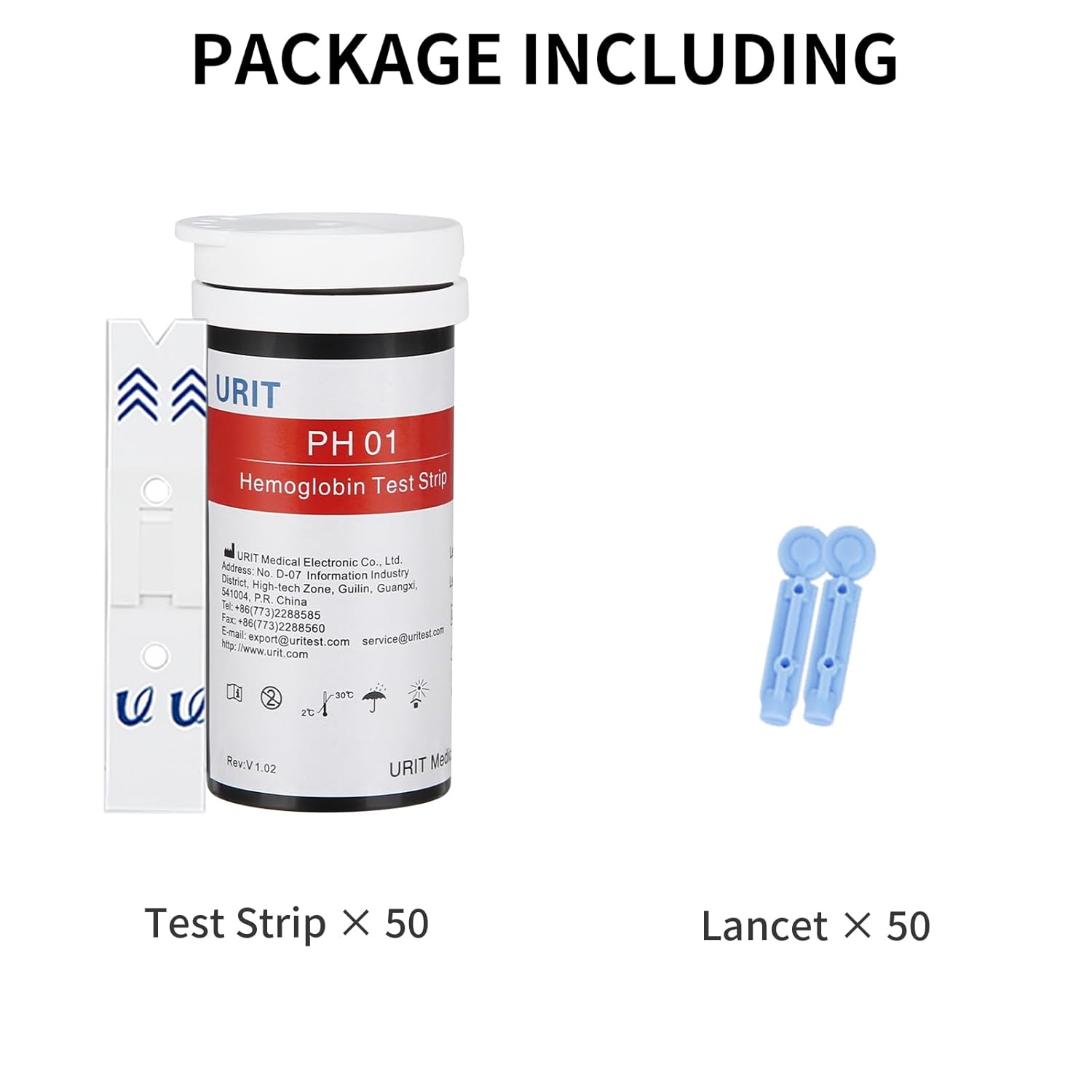 50 Hemoglobin Test Strips for URIT Hemoglobin Test Meter (Meter is not Include), Easy for Home Use, 50 Test Strips Total with 50 Lacets.