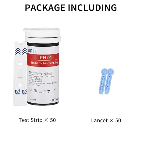 50 Hemoglobin Test Strips for URIT Hemoglobin Test Meter (Meter is not Include), Easy for Home Use, 50 Test Strips Total with 50 Lacets.