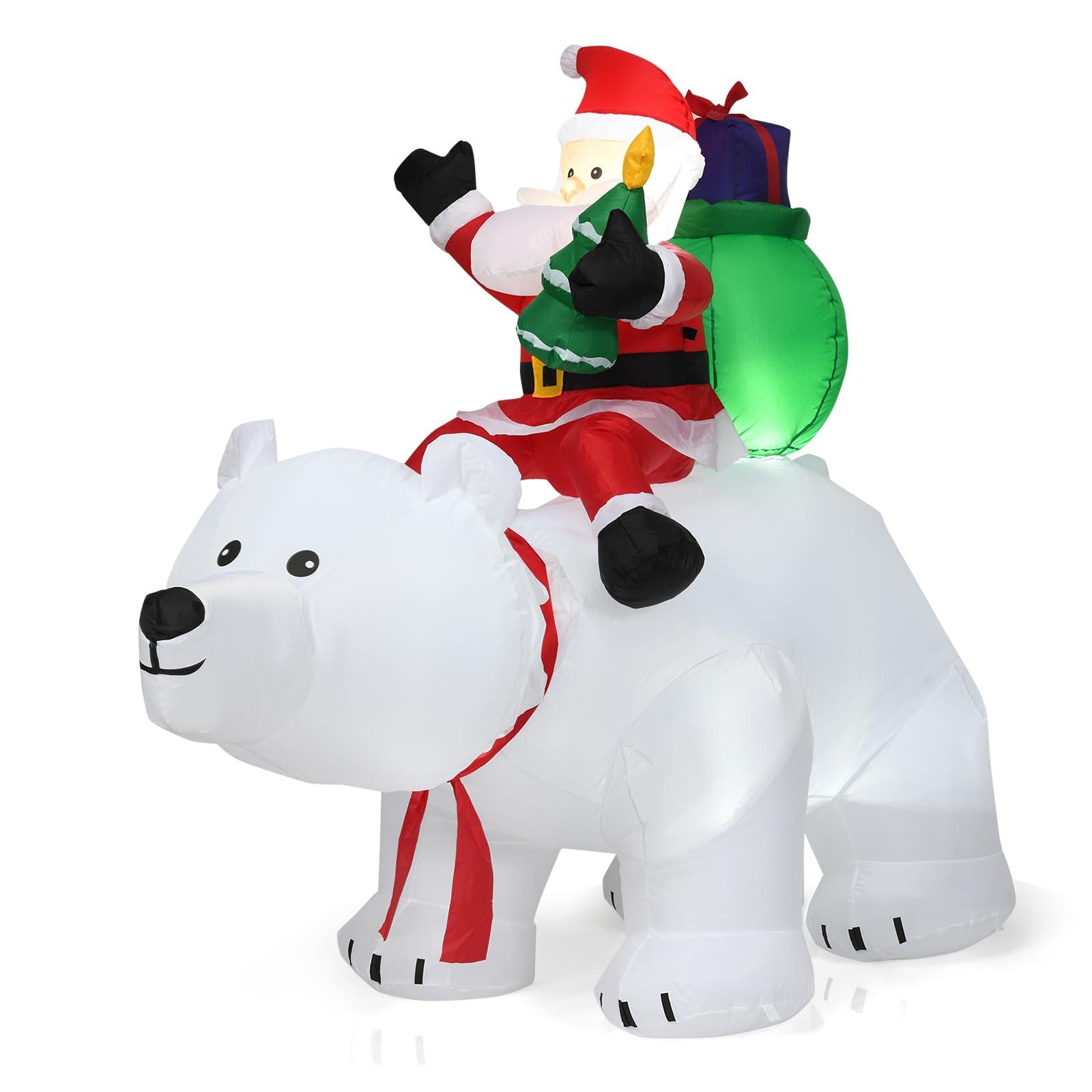 SOARS aufblasbarer Weihnachtsmann auf Eisbär, Weihnachten Eisbär mit wackelndem Kopf, LED, Weihnachtsdeko aussen XXL, Weihnachtsfigur, Weihnachtsbeleuchtung, 200 x 87,5 x 175cm