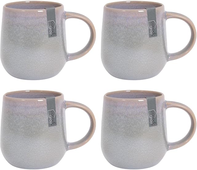 YöL Set of 4 Mugs Reactive Glaze Stoneware Coffee Mug Set Blue Green Grey Tea Cups Boho