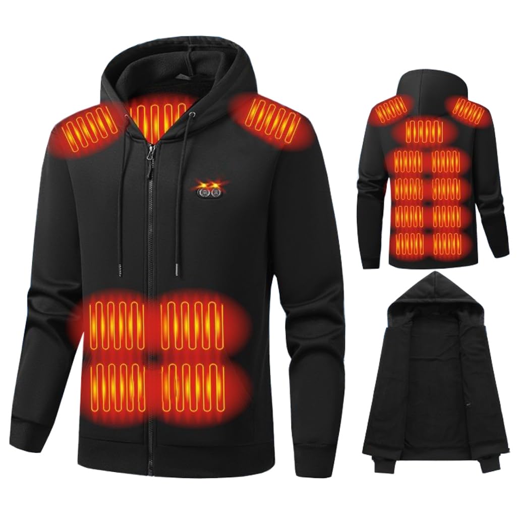 Giacca Riscaldata per Uomo E Donna, 17 Zone, Felpa con Cappuccio Riscaldabile Ricaricabile Tramite USB