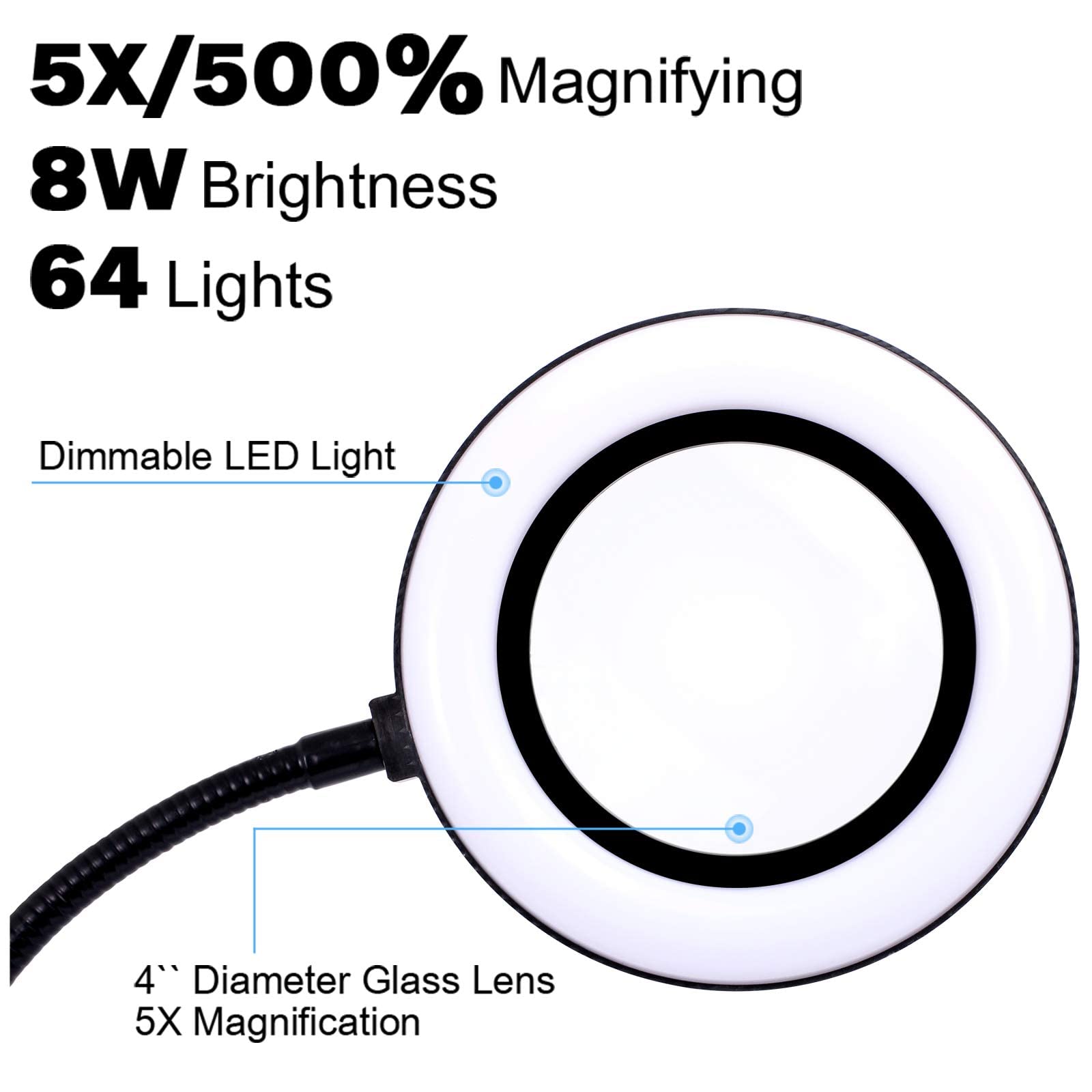 Loupe éclairée 6X avec lumière et Support, Grandes loupes Mains Libres avec lumière Lentille Extra Large de 72 lumières LED 3 Modes de Couleur pour Les Personnes âgées de Lecture au Travail rapproché