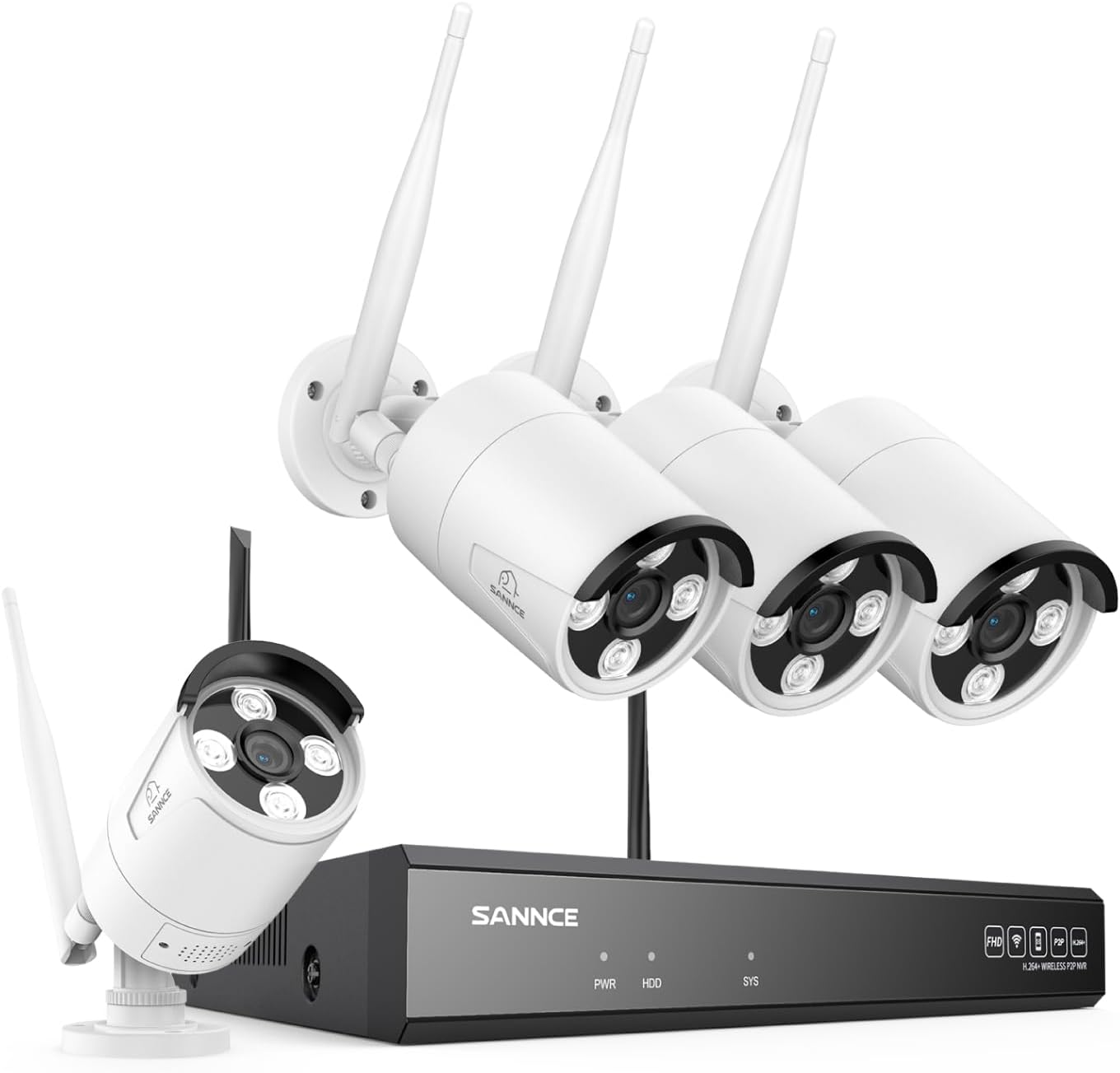 SANNCE Super HD1080P NVR 8 canali 4 telecamera IP wireless Microfono intelligente da 3 MP Sistema di sorveglianza rilevamento umano AI Kit di sorveglianza WiFi wireless IP66 – Senza HDD