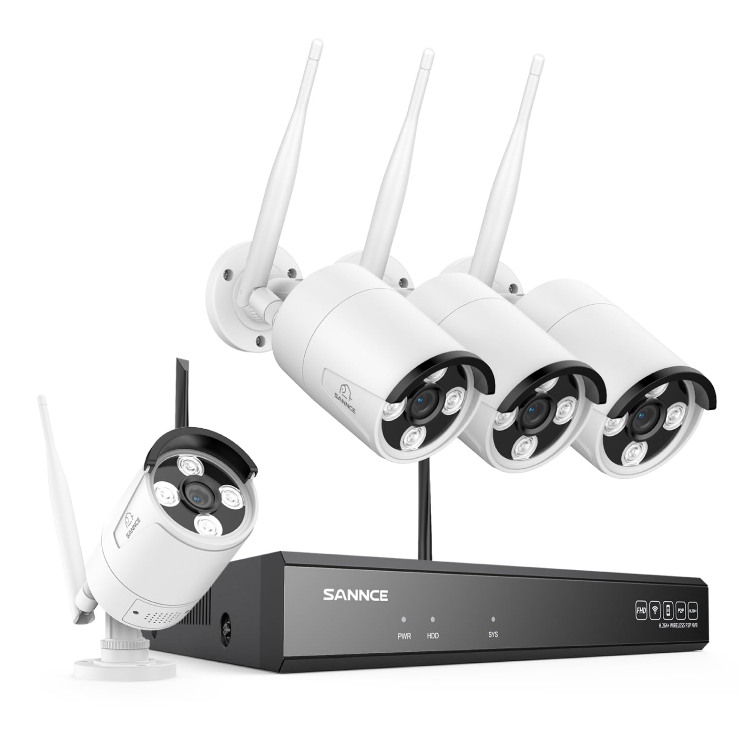 SANNCE Cámara de Vigilancia WiFi para Exteriores, 8 CH con 4 Cámaras Inalámbricas WiFi de 2 MP, NVR, Visión Nocturna por Infrarrojos, IP66 Resistente a la Intemperie