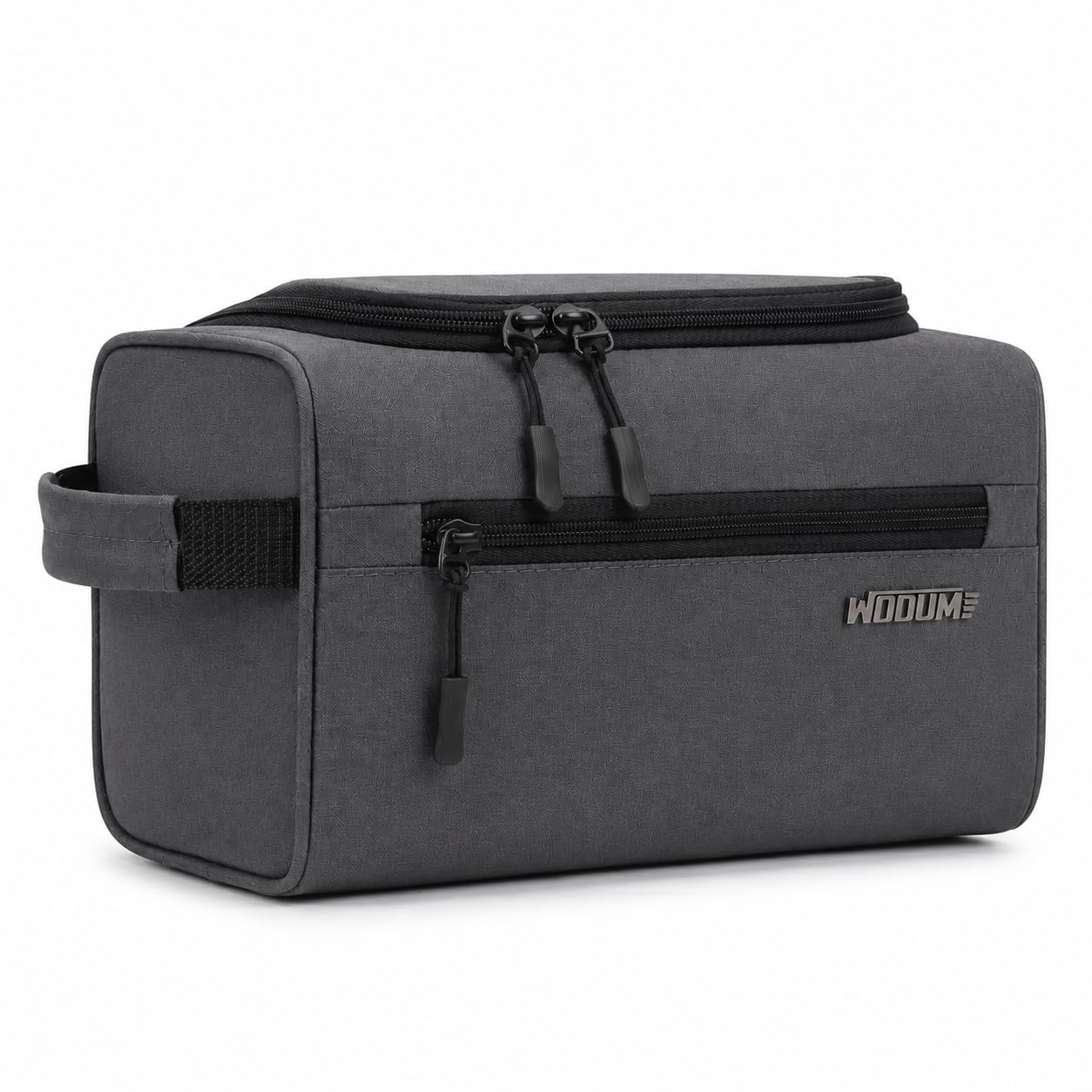 Wooum Travel Toiletry Bag for Men | Water-Resistant Bathroom Organizer with Hook | Compact Khadi Fabric Dopp Kit with Zipper & Mesh Pockets – Ideal for Travel, Gym & Daily Use (Grey)