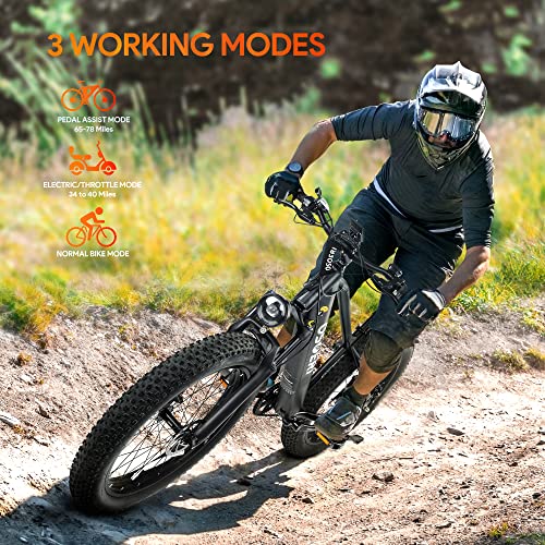 Osoeri Electric Bike for Adults 48V 20Ah Removable LG Cells Battery, 26\" Fat Tire Ebike 750W Brushless Motor 28MPH Shimano 7-Speed Electric Mountain Bicycle with Lockable Suspension Fork, UL Certified - Thumbnail 4