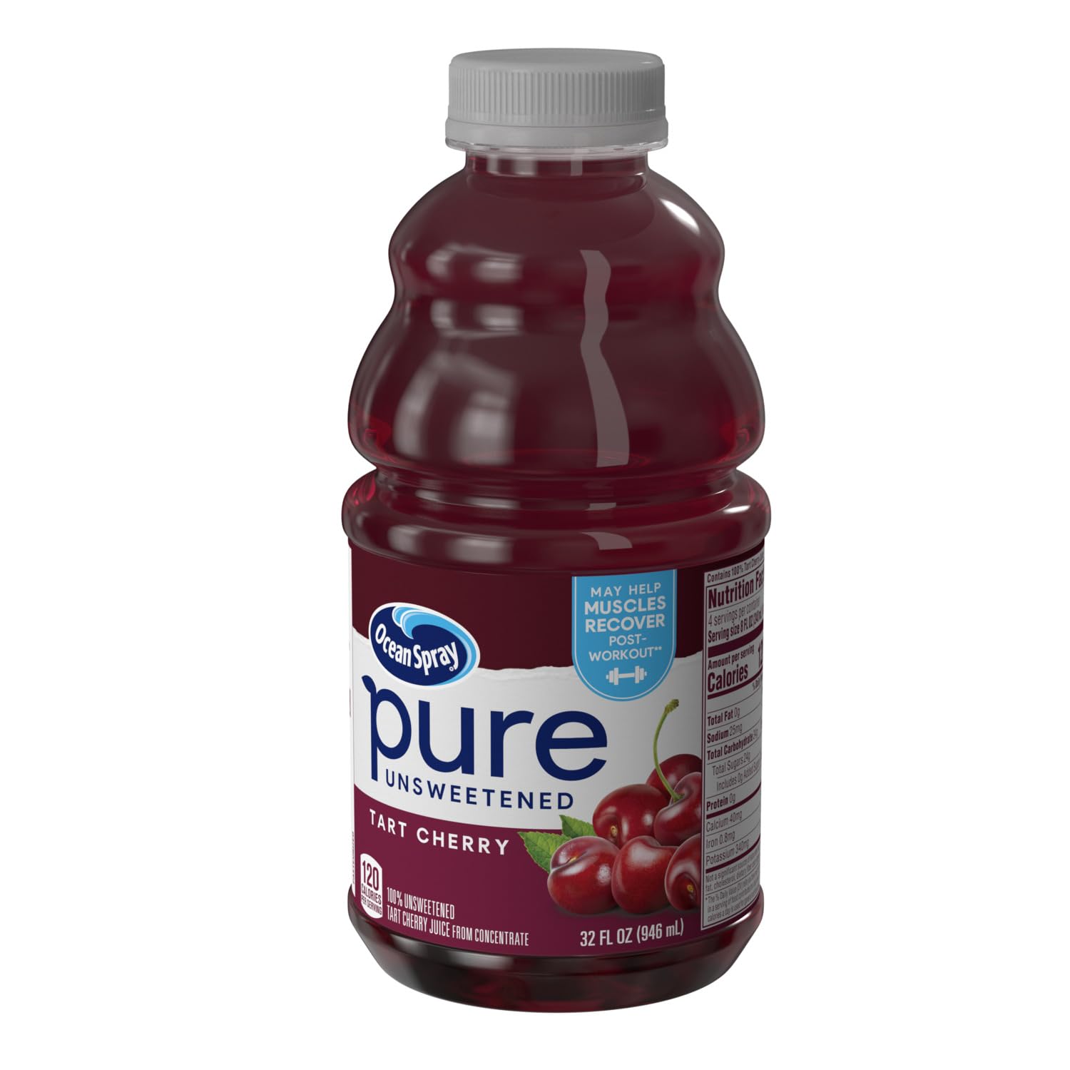 Ocean Spray® Pure Unsweetened Tart Cherry, 100% Tart Cherry Juice, 32 Fl Oz Bottle (Pack of 3)
