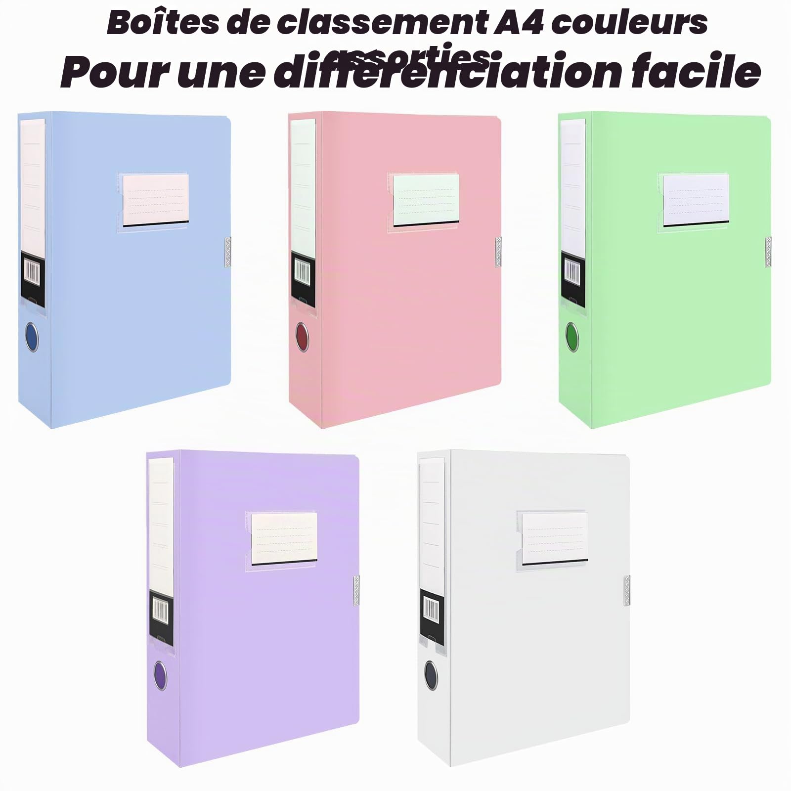 CYEER Lot de 10 boîtes de classement en plastique coloré A4 Tranche de 75 mm pour documents A4