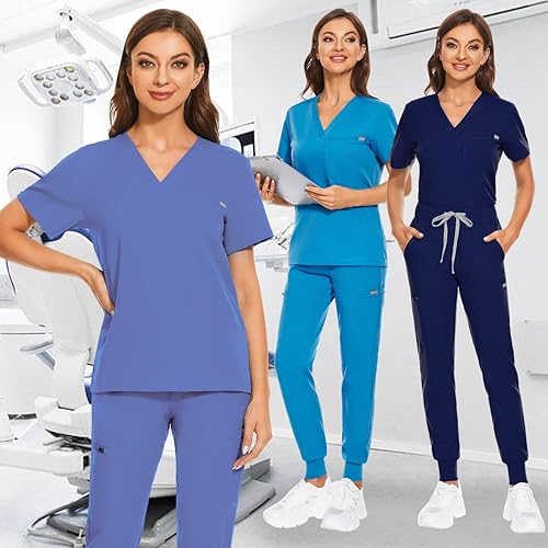 Miniatura 5 de VIAOLI Conjunto de uniformes médicos para mujer, conjunto de uniformes médicos para mujer, camiseta con cuello en V y pantalón deportivo para