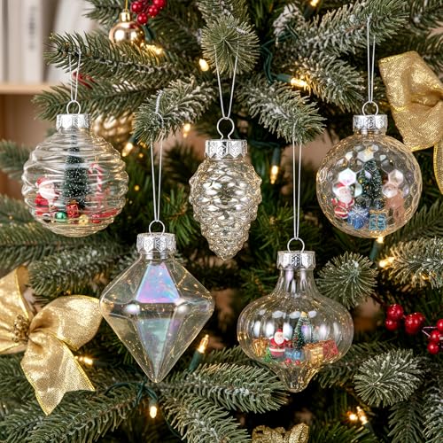 48 Pcs Christmas Fillable Ornaments Ball 3.15 Inch Clear Plastic Ornaments DIY Craft Transparent Ball for Christmas Wedding Xmas Holiday Party Tree Decor Home (Iridescent)