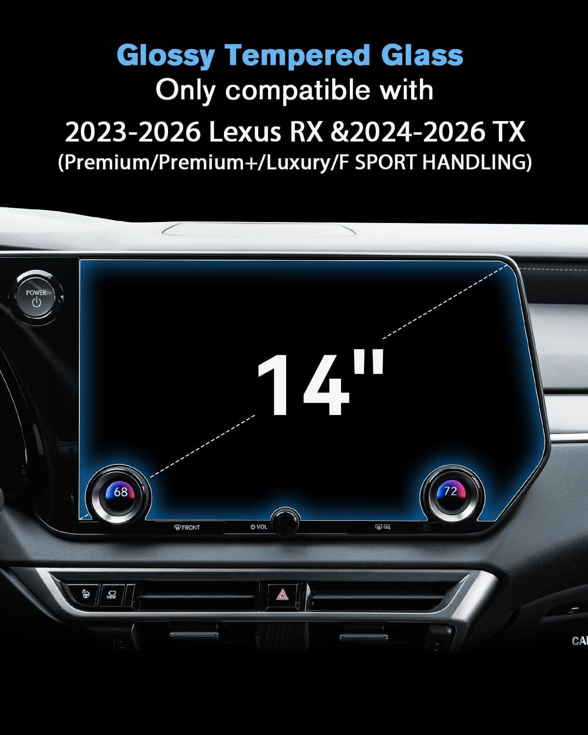 For Glossy Tempered Glass 2023 2024 2025 2026 L exus RX & 2024 2025 2026 TX 14 Inch Touchscreen Screen Protector - RX & TX (Premium/Premium+/Luxury/F SPORT HANDLING) Accessories