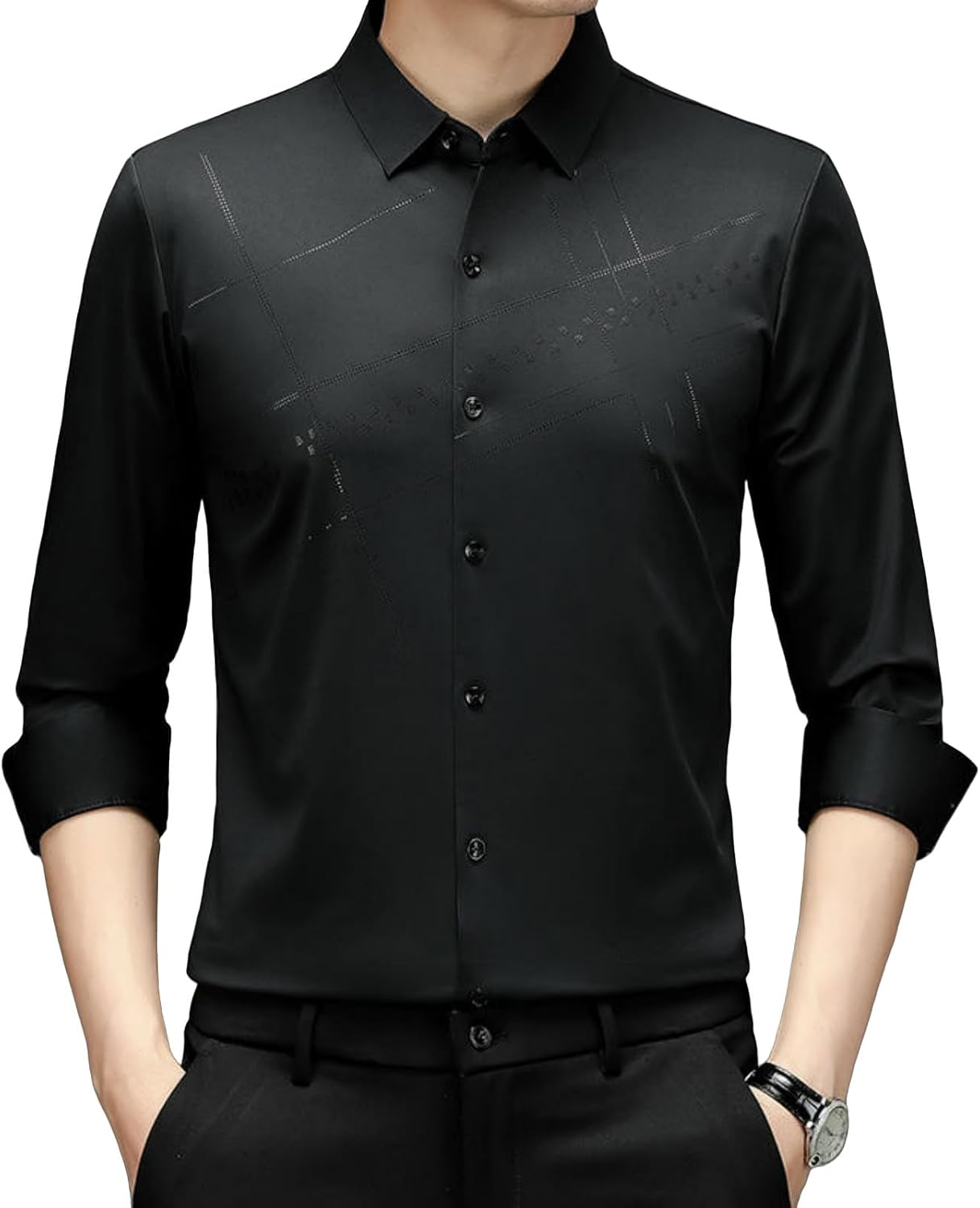 Men's Spring Korean Style Trendy Seamless Printed Casual Versatile Long Sleeve Shirt