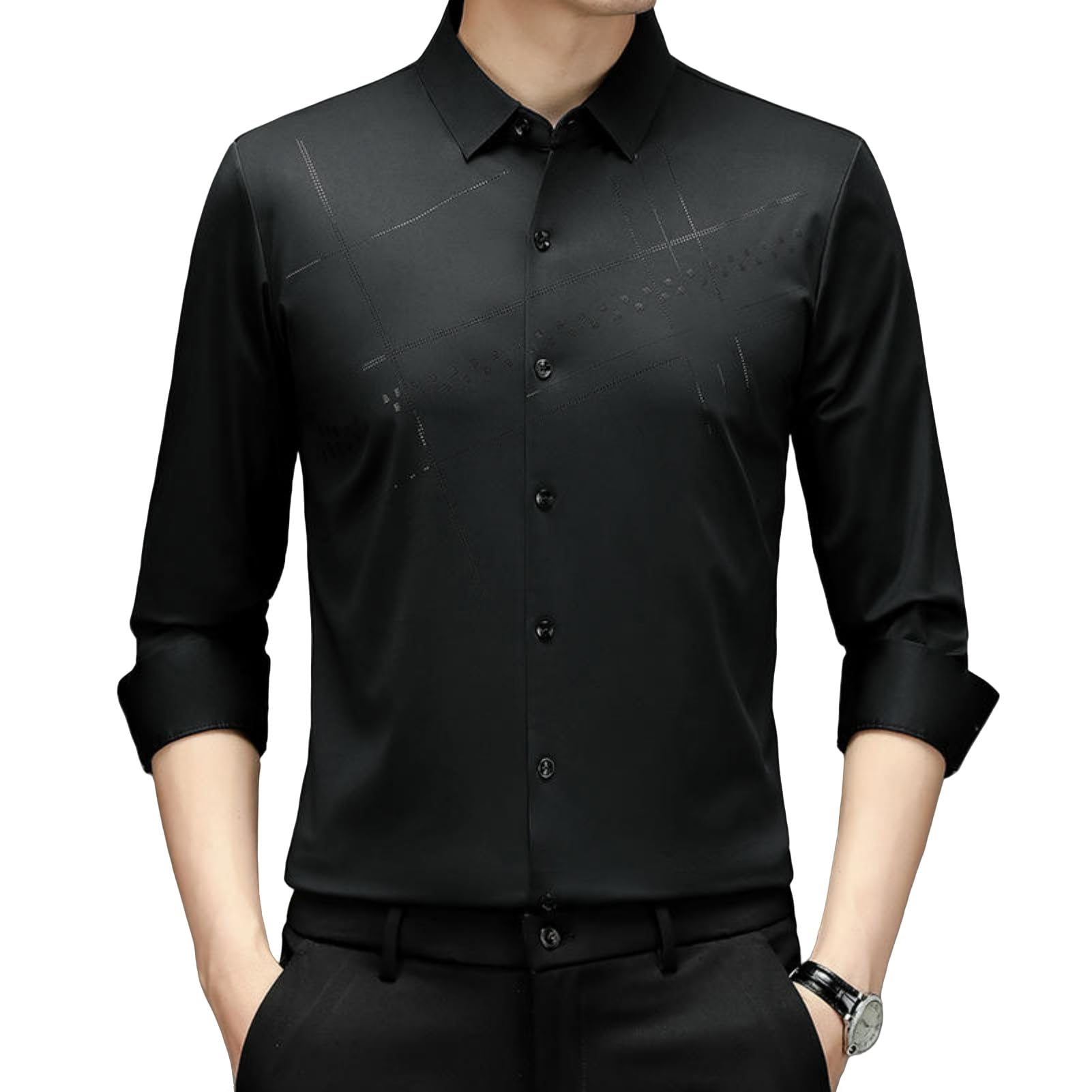 Camicia da uomo a maniche lunghe stile coreano a righe stampa slim fit traspirante button down