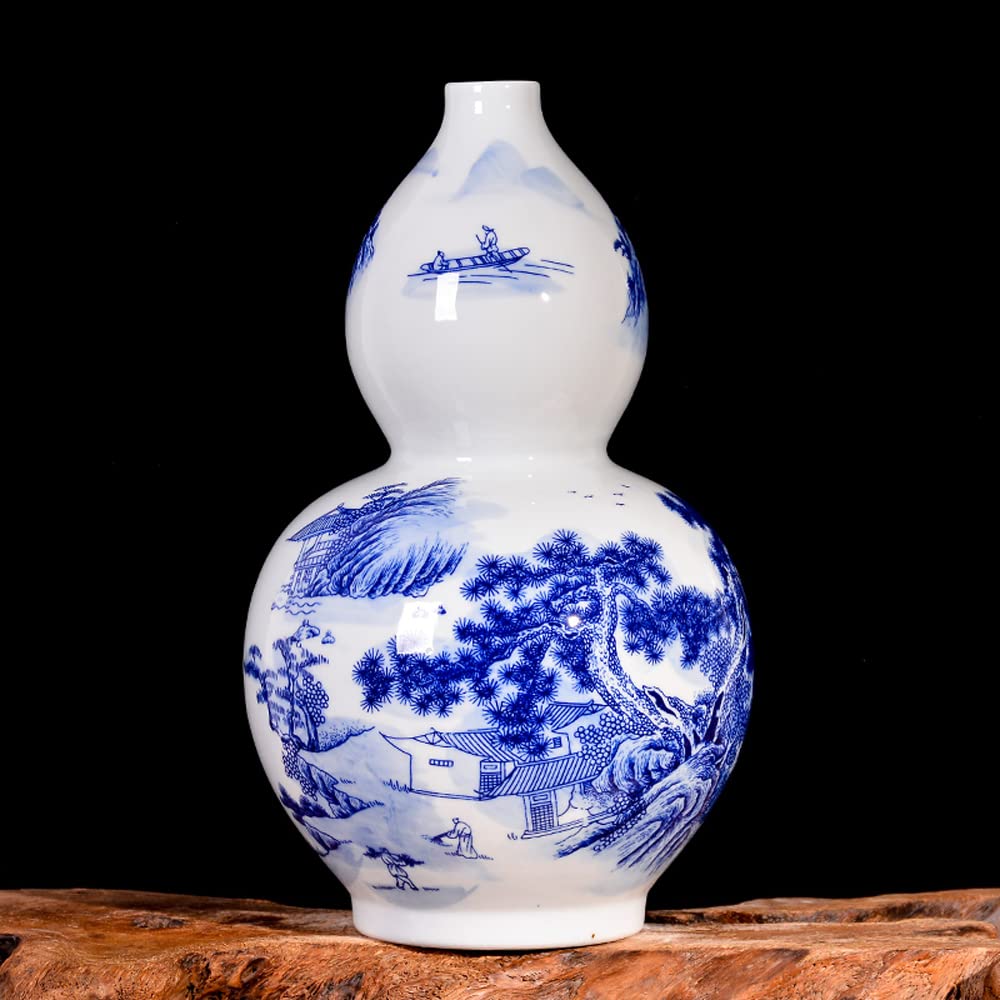 asdchZen Chinoiserie Jingdezhen Porcelain Vases Blue And White Porcelain Landscape Modern Home Living Room Porch Simple Ornaments Decorative Crafts,A