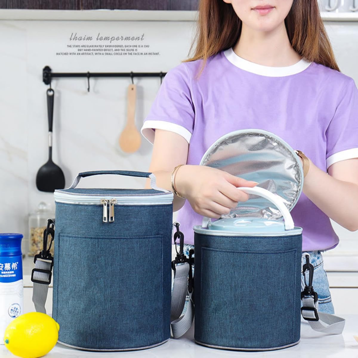SOLUSTRE Thermotasche aus Oxford Gewebe mit Aluminiumfolie Isoliertasche für Lebensmittel mit Wärmeschutz und Tragbar für Camping und Takeaway