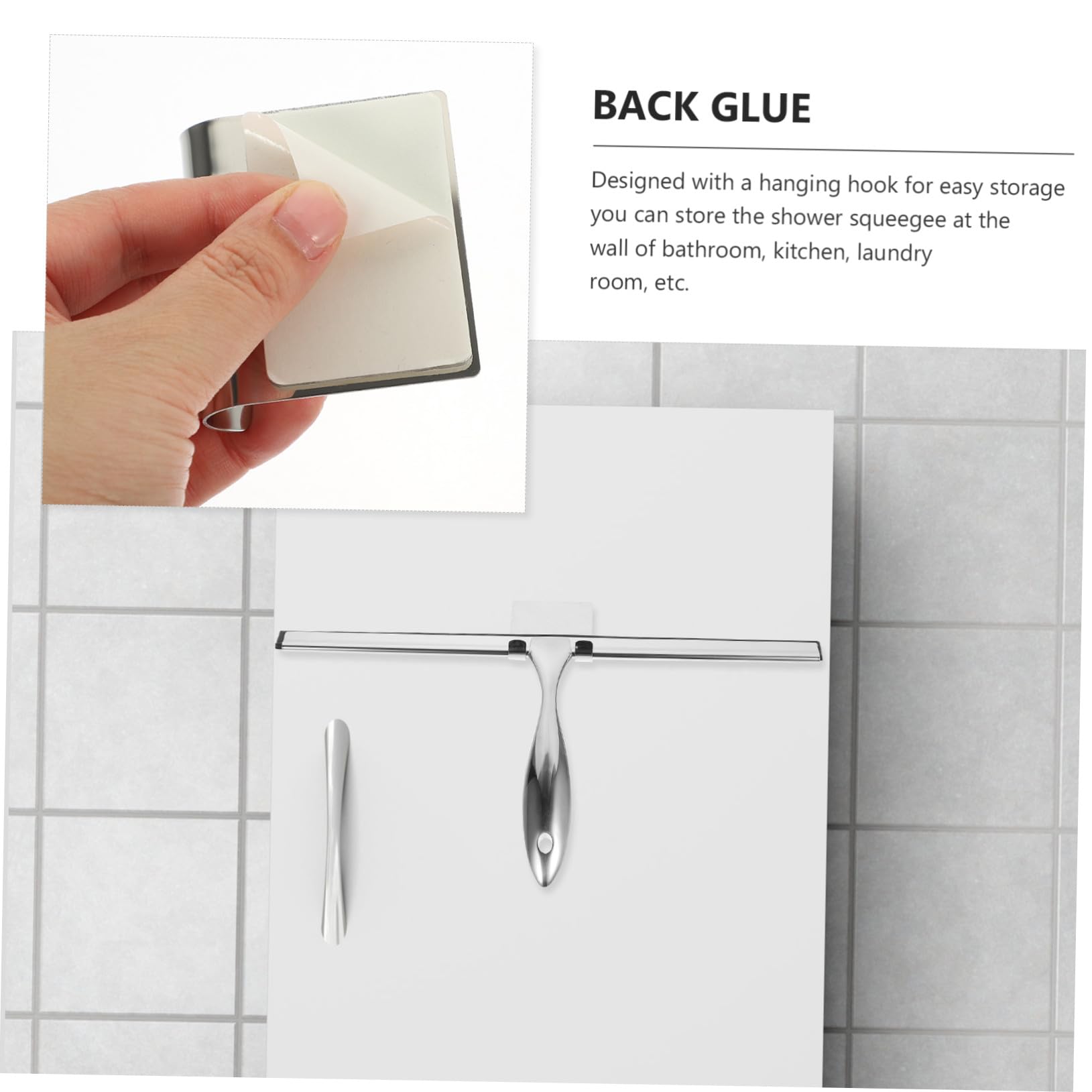 Limpiador de Ducha Gancho Adhesivo de Acero Inoxidable de 14 Pulgadas | Silicona, Acabado Plata, para Espejo y Azulejo, Almacenamiento Fácil, Baño y Lavandería