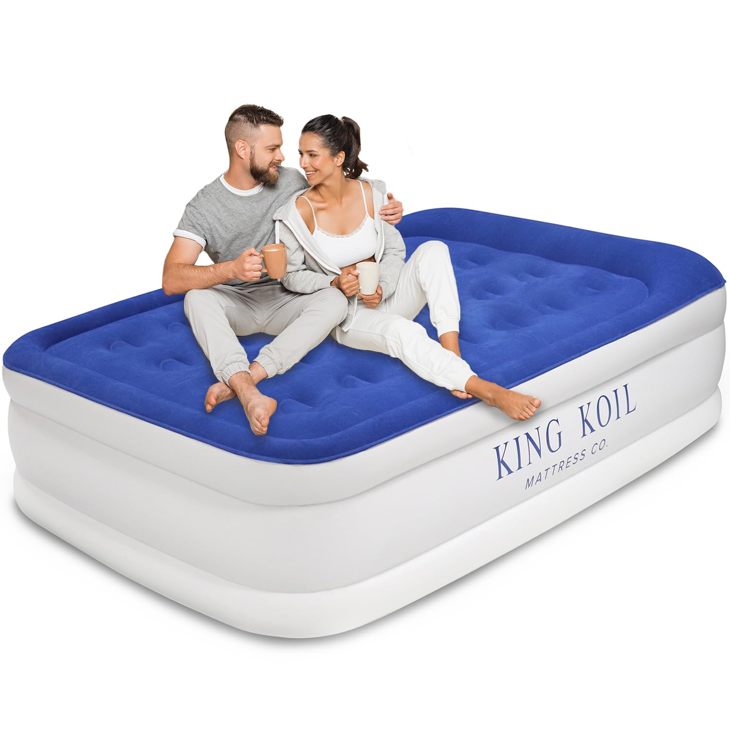 King Koil Luxury Full Size Air Mattress with Built-in Pump for Home, Camping & Guests, Inflatable Airbed Luxury Double High Blow Up Bed, Durable, Portable and Waterproof, 1-Year Manufacturer Warranty