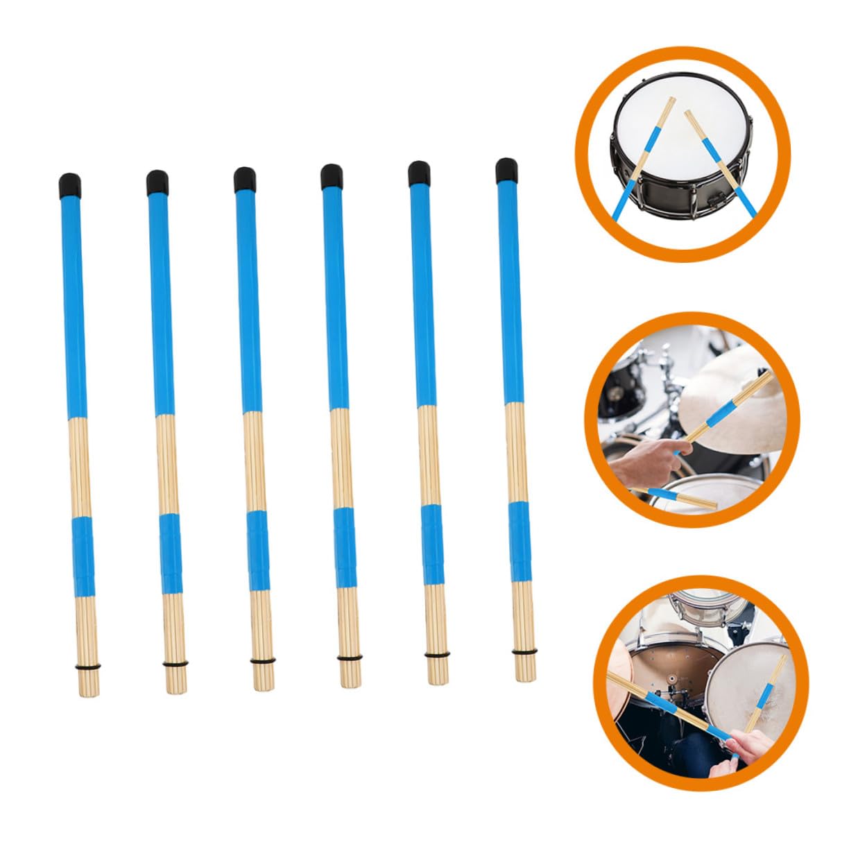 Abaodam 3 Paia Spazzole per Batteria in Bambù Design Unico e Prestazioni Eccellenti, Accessori Portatili per Strumento Percussione