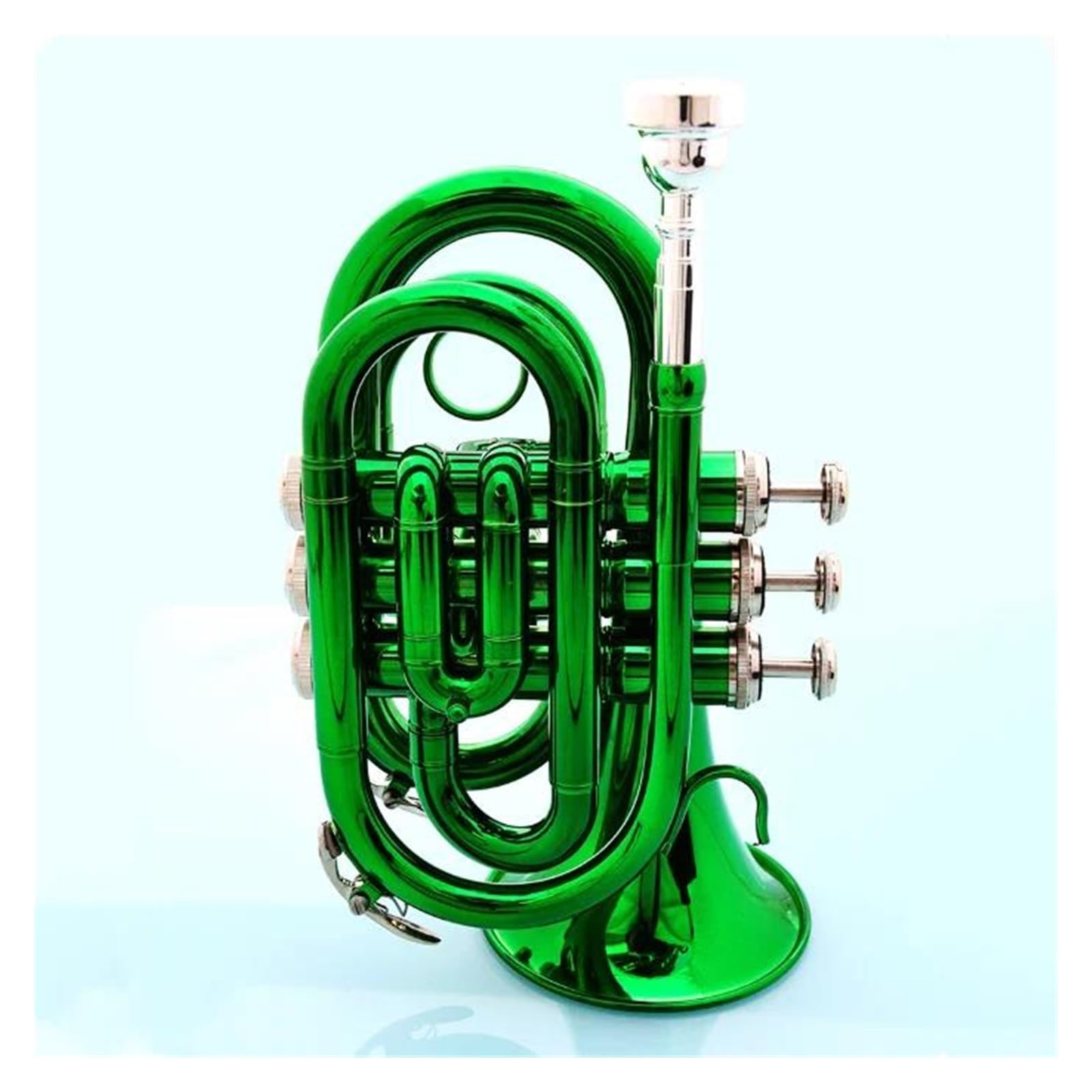 trąbka instrument Trąbka Kieszonkowa Bb, Płaski Mosiężny Instrument Dęty Z Ustnikiem, Futerał Do Przenoszenia Akcesoriów (Color : Green)
