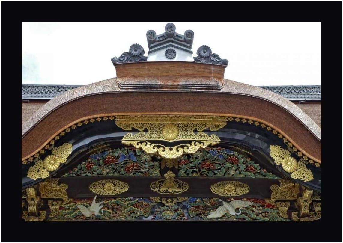 Japan, Kyoto Karamon Gate in Nijo Castle by Dennis Flaherty - 25" x 36" Black Framed Canvas Art Print - Ready to Hang