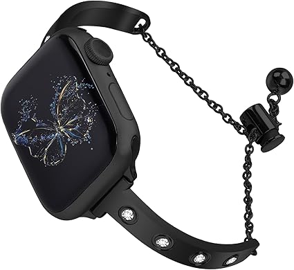 Stainless Steel Band Compatible with Apple Watch 38mm 40mm 41mm 42mm 44mm 45mm 46mm 49mm Pretty Luxury Strap with Sparkle Diamond, Dressy iWatch Bracelet, Bling Thin Band for Women