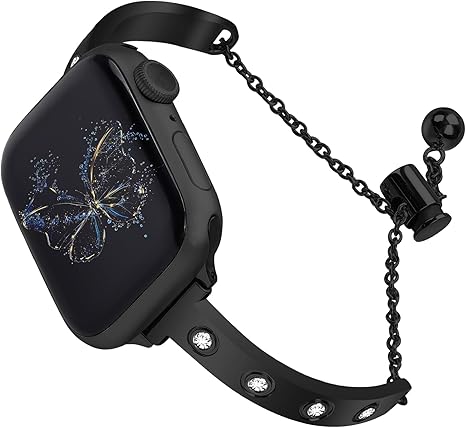 Stainless Steel Band Compatible with Apple Watch 38mm 40mm 41mm 42mm 44mm 45mm 46mm 49mm Pretty Luxury Strap with Sparkle Diamond, Dressy iWatch Bracelet, Bling Thin Band for Women