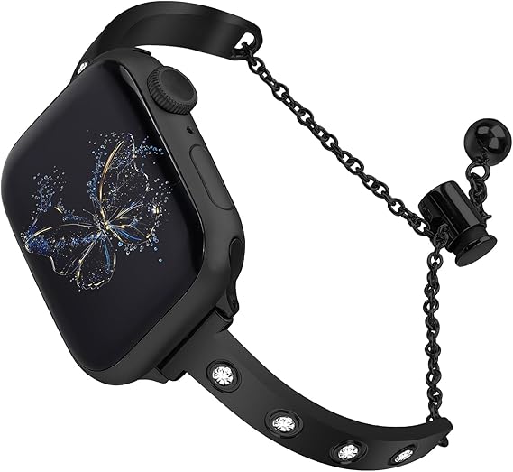 Stainless Steel Band Compatible with Apple Watch 38mm 40mm 41mm 42mm 44mm 45mm 46mm 49mm Pretty Luxury Strap with Sparkle Diamond, Dressy iWatch Bracelet, Bling Thin Band for Women