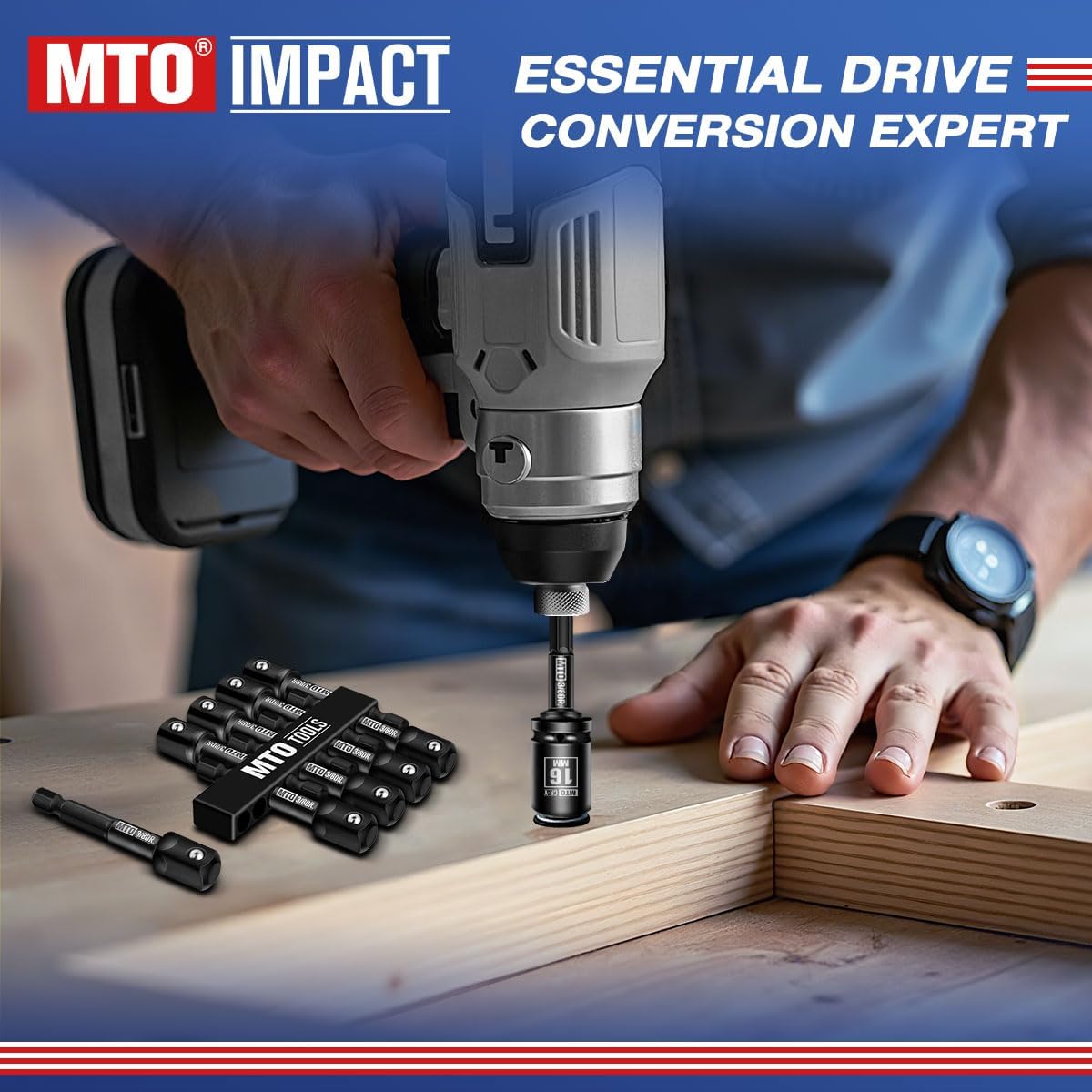 MTO 3/8-Inch Drive Impact Socket Adapter Set 10PCS, 1/4” Hex Shank Drill Wrench Adapter for Automotive & DIY, Power Drill To High Torque Impact Wrench, CR-V Steel - Image 6