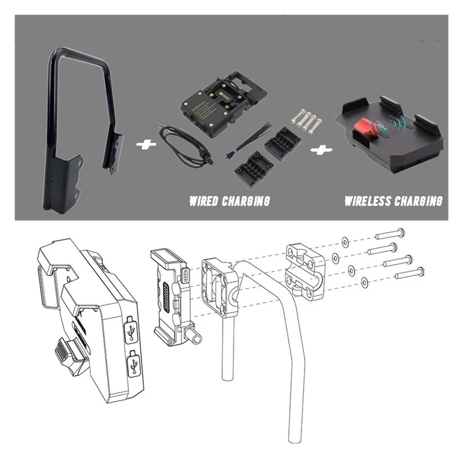 Support GPS Moto Navigation Support Universel F750 GS F7850 GS Support De Navigation Téléphone Portable Support De Moto Adapté À pour BMW F750gs F850gs Support Denavigation(Wireless Charging)